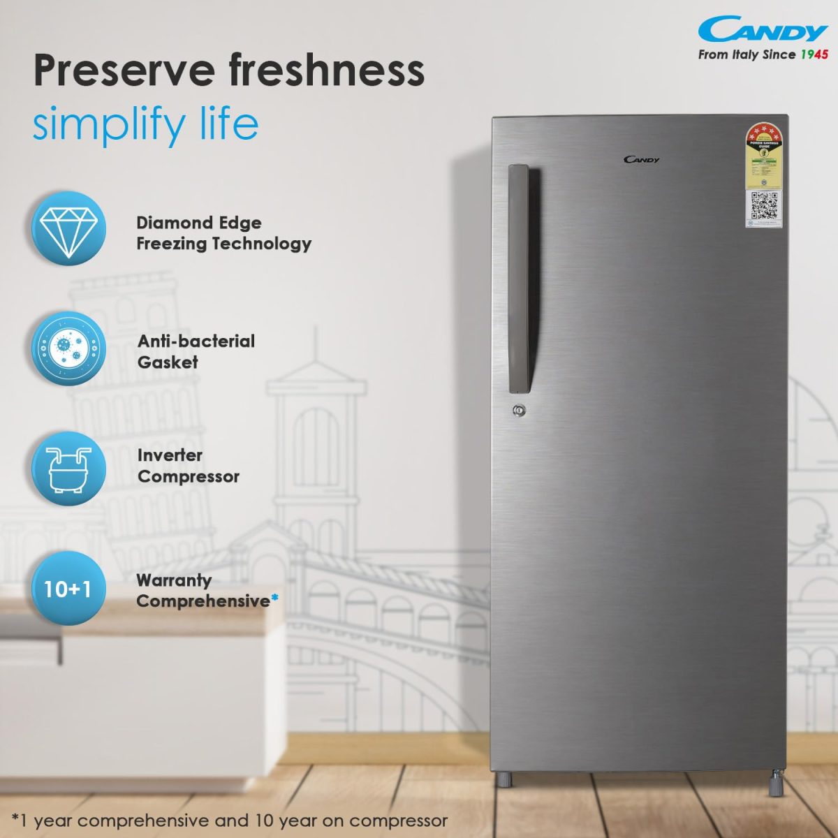 Candy 190 L Direct Cool Single Door 5 Star Energy Efficient Refrigerator with Toughened glass shelve - Image 2