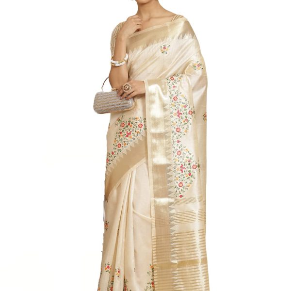 arriva fab Women's Kasavu Cotton Blend Saree With Blouse Piece