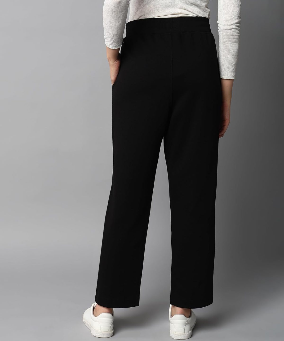 Alan Jones Clothing Womens Mid Rise Stretch Straight Trousers | Straight Fit With Pin Tucks | Side Pockets | Concealed Drawstring Waist - Image 3