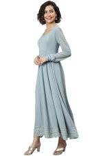 Janasya Women's Grey Poly Georgette Solid Kurta with Dupatta - Image 3