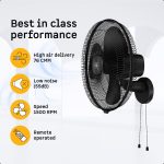 atomberg Renesa 400mm Wall Mount Fan | Wall Fans for Home | Silent BLDC Wall Fan | Remote with Timer & Sleep Control | 2 Year Warranty (Midnight Black) - Image 4
