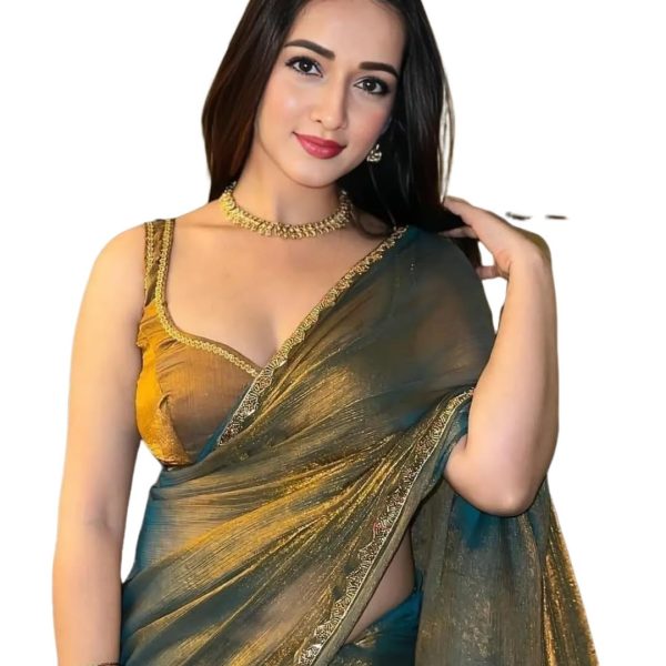 SIRIL Women's Soft Fandy Silk Zimmy Choo Saree With Lace Boarder With Unstitched Blouse Piece, Chhaava