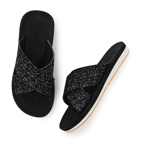 YOHO Starry Slippers for Women | Criss-Cross Elastic Strap | Lightweight & Waterproof | Extra Soft Cushioned Orthopaedic Footpharma Footbed | Stylish Casual Flats for Everyday