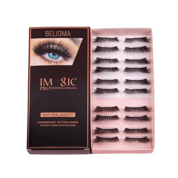 BELISMA IMAGIC FAKE EYELASHES Synthetic Fibers False Eyelashes, Natural & soft Pair of 10 (L-07)