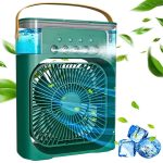 DRUMSTONE 𝟏𝟓 𝐘𝐄𝐀𝐑𝐒 𝐖𝐀𝐑𝐑𝐀𝐍𝐓𝐘 Mini Air Conditioner Fan with 3 Mist Modes | Battery-Powered & USB Charging | Lightweight | LED Light & Timer | deal for Home, Office, Bedroom (GREEN)