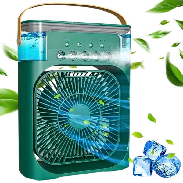 DRUMSTONE 𝟏𝟓 𝐘𝐄𝐀𝐑𝐒 𝐖𝐀𝐑𝐑𝐀𝐍𝐓𝐘 Mini Air Conditioner Fan with 3 Mist Modes | Battery-Powered & USB Charging | Lightweight | LED Light & Timer | deal for Home, Office, Bedroom (GREEN)