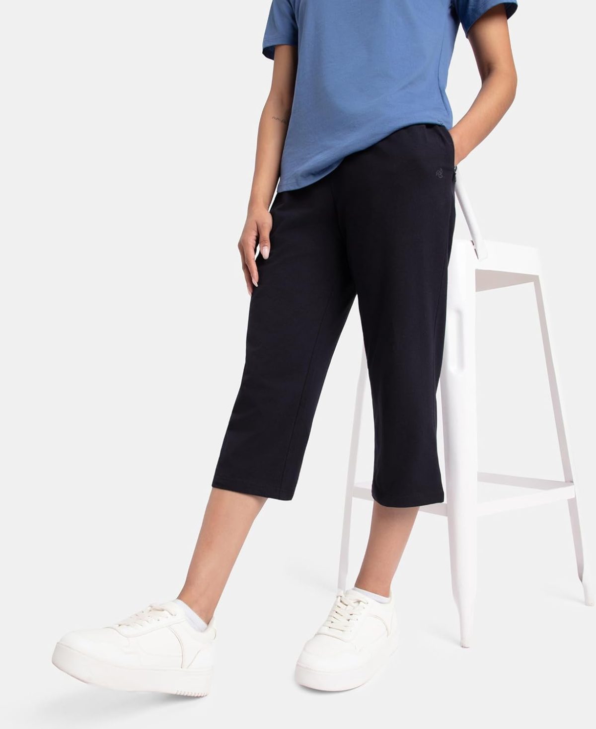 Jockey 1300 Women's Super Combed Cotton Elastane Stretch Slim Fit Printed Capri with Side Pockets - Image 5