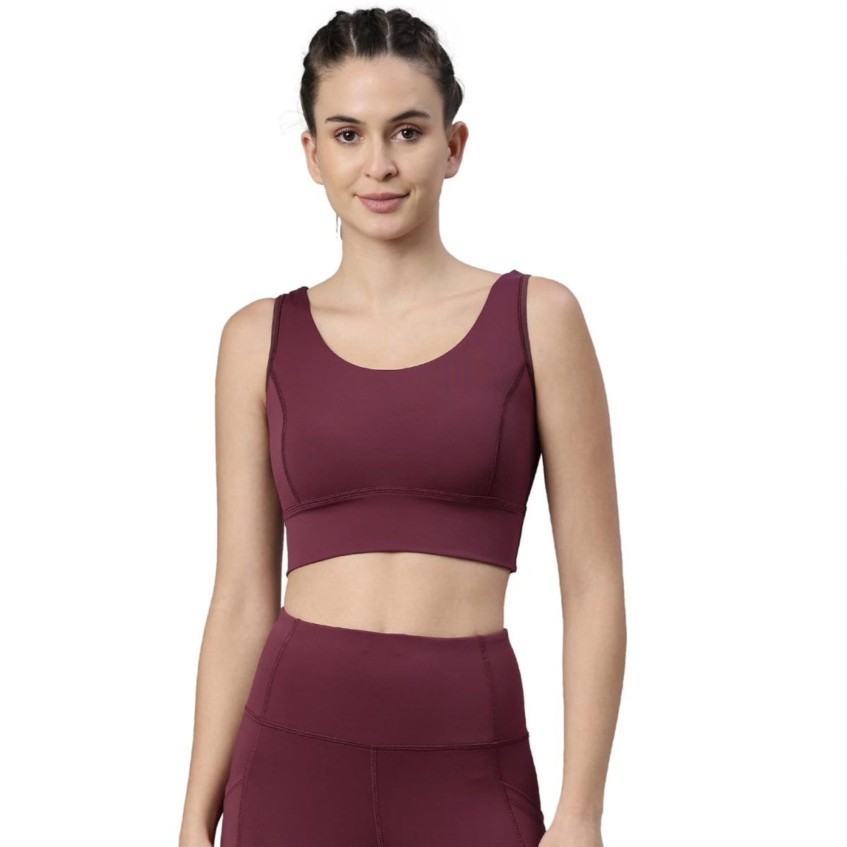 Enamor Women's Polyester Blend Non-Wired Sports Bra - Full Support, Removable Padding, Full Coverage, Scoop Neckline With Antimicrobial And Quick-Dry Technology