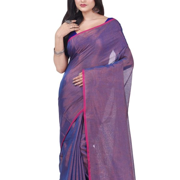 dB DESH BIDESH Women`s Bengal MayurKonthi Color Changer Tissue Pure Handloom Cotton Saree With Blouse Piece