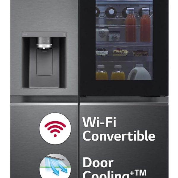 LG 630 L Frost-Free Inverter Wi-Fi InstaView Door-In-Door Side-By-Side Refrigerator with Ice and Water Dispenser (GL-X257AMC3, Matte Black, Door Cooling+ with Hygiene Fresh+)