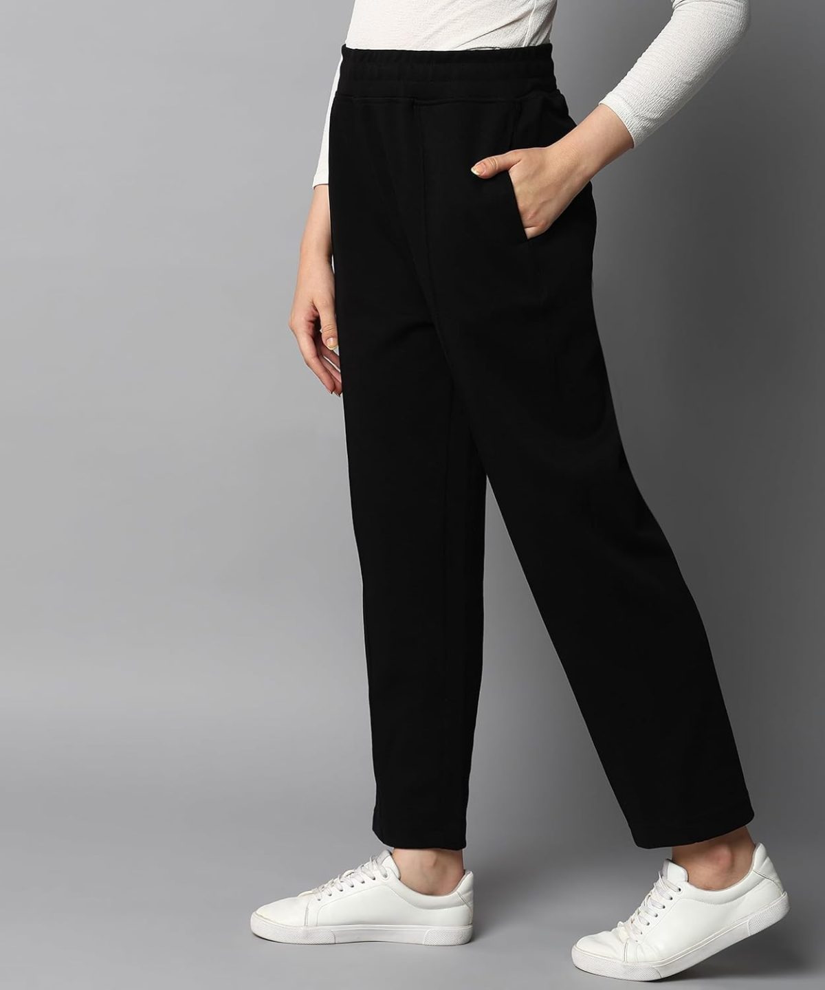 Alan Jones Clothing Womens Mid Rise Stretch Straight Trousers | Straight Fit With Pin Tucks | Side Pockets | Concealed Drawstring Waist - Image 2