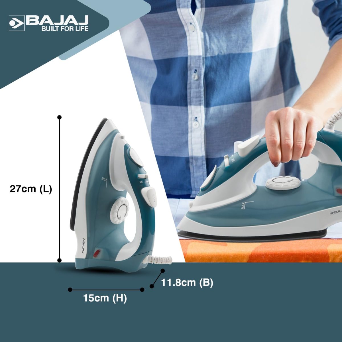 Bajaj MX 3 Neo Steam Iron | 1250 Watts Power For Faster Ironing | Vertical & Horizontal Ironing | Spray Function | Anti-Bacterial & Non-Stick Soleplate Coating | 2-Yr Warranty By Bajaj 【Blue】 - Image 5