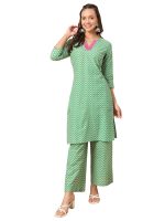 FIORRA Women's Sea Green Cotton Straight Kurta Set