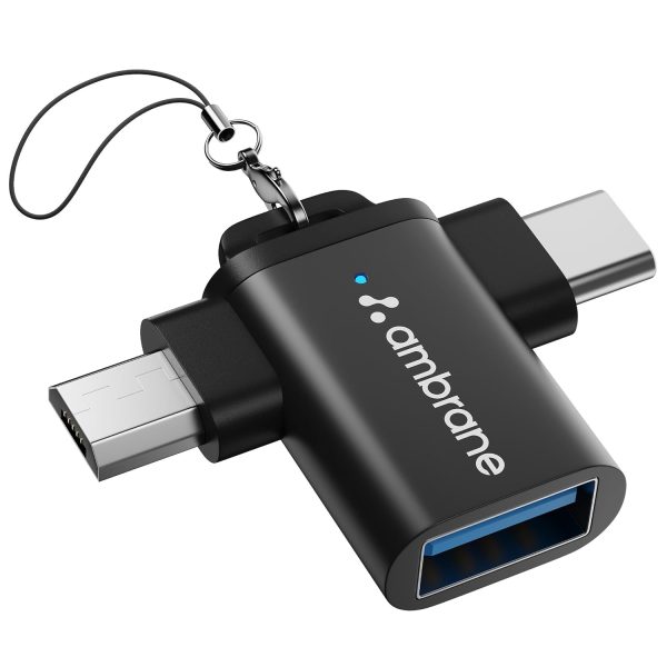Ambrane 2 in 1 OTG Adapter Micro USB+USB Type C to USB Female Connector, OTG Pen Drive Adapter to Mobile Connector Type C, Compatible with All Devices
