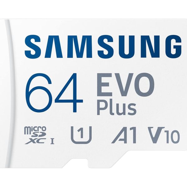 Samsung EVO Plus 64GB Micro SDXC w/SD Adaptor, Up-to 160MB/s, Expanded Storage for Gaming Devices, Android Tablets and Smart Phones, Memory Card, MB-MC64SA/IN