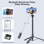 Mobilife Long Selfie Stick with Tripod Stand Aluminum 61 inch Multifunctional Bluetooth Tripod for Mobile Phone Vlogging Live Stream 1/4" Screw for Mirrorless/Action Camera Ring Light Gopro, Black - Image 4