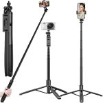 Mobilife Long Selfie Stick with Tripod Stand Aluminum 61 inch Multifunctional Bluetooth Tripod for Mobile Phone Vlogging Live Stream 1/4" Screw for Mirrorless/Action Camera Ring Light Gopro, Black