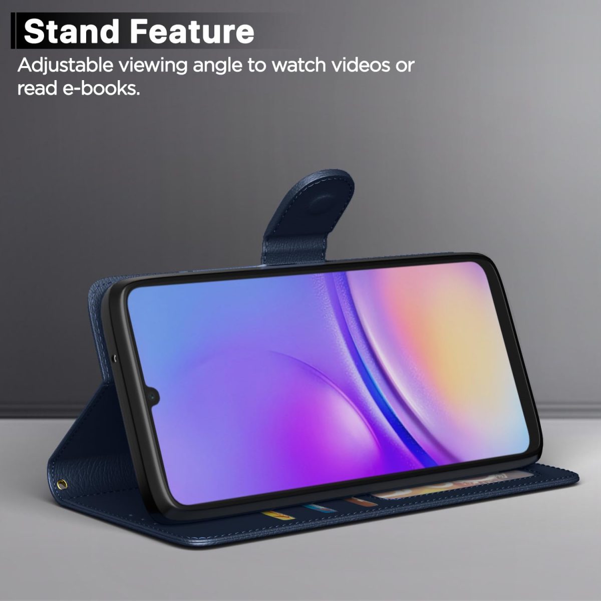 Pikkme Flip Cover Leather Finish | Inside TPU with Card Pockets | Wallet Stand and Shock Proof | Complete Protection Flip Case for Samsung Galaxy A05 / M05 / F05 (Blue) - Image 3