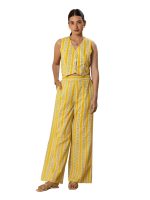 FIORRA Women's Yellow Cotton Printed Co-ord Set