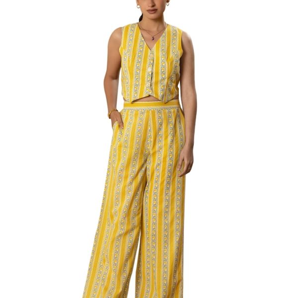 FIORRA Women's Yellow Cotton Printed Co-ord Set