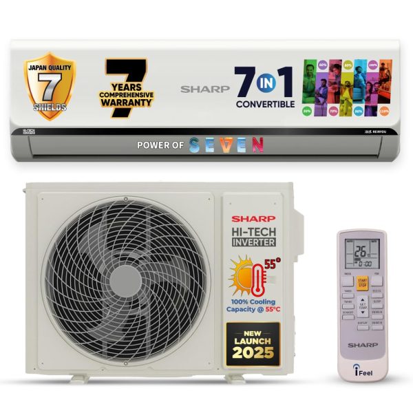 SHARP 1.5 Ton 3 Star Inverter Split AC (Copper, 7 Years Comprehensive Warranty, 7 Stage Health Filters, 7in1 Convertible, 2025 Model AH-SI19V3B-SC)