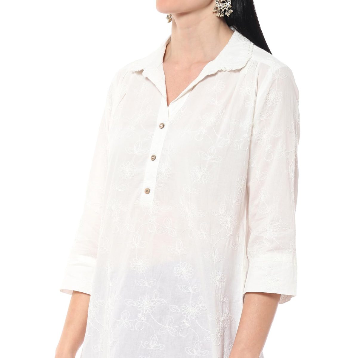 BIBA Women Cotton Straight Fit Embroidered Short Kurta - Image 6
