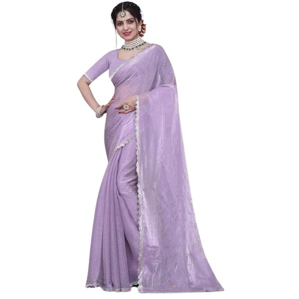 Dream Crushers Womens Pure Soft Zimmy Choo Silk Saree with Complete Diamond Work | Unstitched Lace Blouse | Sarees For Women| Ready To Wear Saree