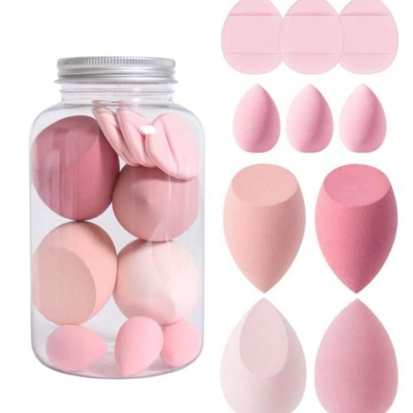10Pcs Makeup Sponges Set With Storage Jar,Including 4 Blenders, 3 Mini Beauty Blenders, Makeup Sponge Set Blender With 3 Finger Puff Flowless For Liquid Cream and Powder Easy to use Latex Free