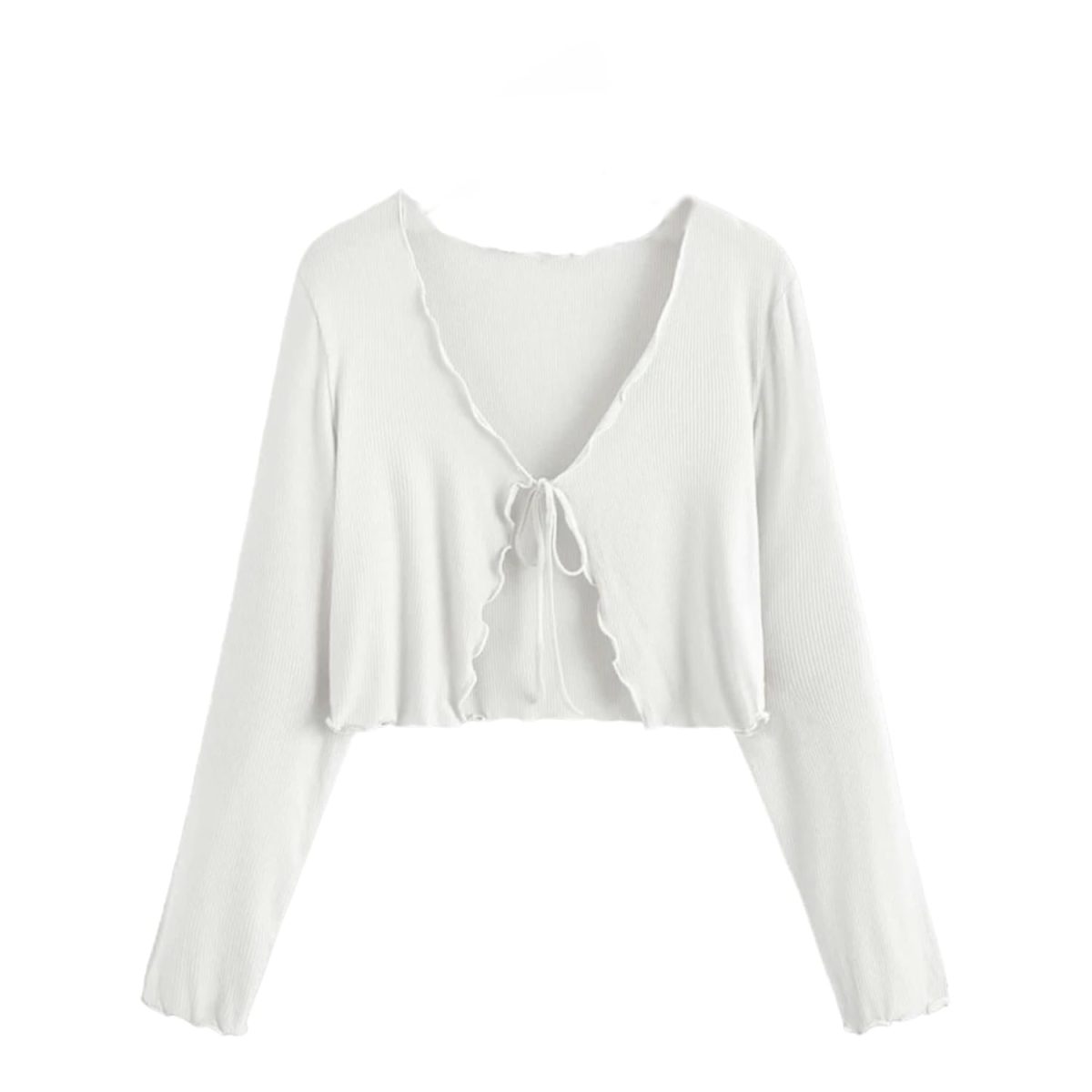JC JUMMY COUTURE Casual Multicolor Solid Full Sleeve Front Tie Shrug for Women (MIDUEM, White)