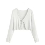 JC JUMMY COUTURE Casual Multicolor Solid Full Sleeve Front Tie Shrug for Women (MIDUEM, White)