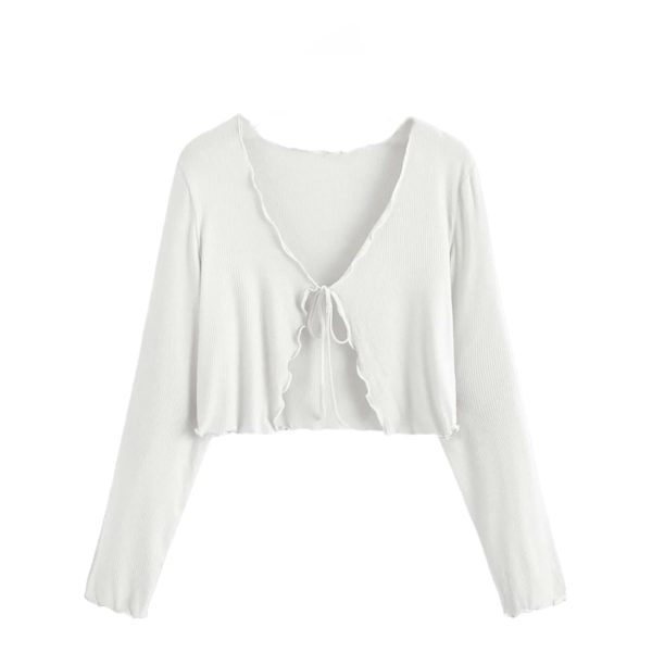 JC JUMMY COUTURE Casual Multicolor Solid Full Sleeve Front Tie Shrug for Women (MIDUEM, White)