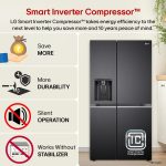 LG 630 L, 3 Star, Frost-Free, Double Door, Door Cooling+, Hygiene Fresh+, Smart Inverter, Wi-Fi Convertible Side By Side Refrigerator with AI ThinQ (GL-L257CMC3, Matt Black, Ice & Water Dispenser) - Image 7