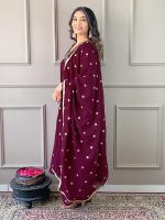 Naixa Women's Vichitra Silk Embroidered A-Line Kurta with Pant and Dupatta Sets (NK-442) - Image 3