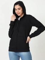 Wafaa Women's Cotton Plain Hooded Neck Full Zipper Sweatshirt Hoodies with Kangaroo Pocket - Image 5