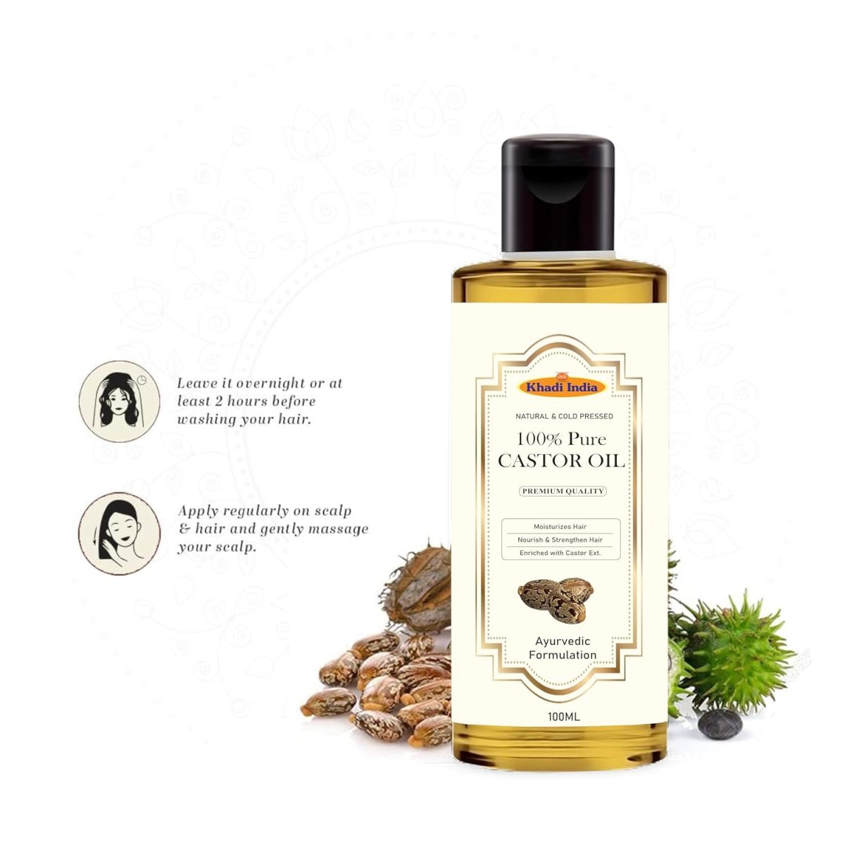 khadi Pure Castor Oil For Hair Growth - 100% Cold-Pressed, Deep Hydration for Hair, Skin & Nails, Promotes Thicker Hair, Adds Natural Shine, Versatile Beauty Oil 100ml - Image 4