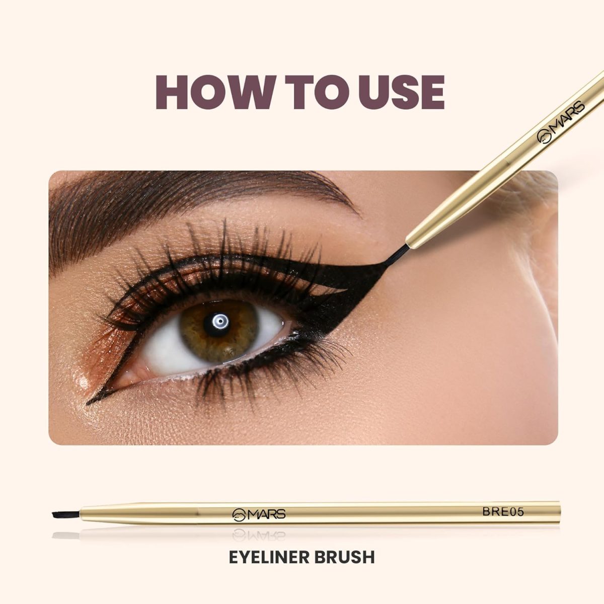 MARS Artist's Arsenal Professional Eyeliner Brush | Feather Soft Touch | Precise Synthetic Bristles | Perfect For Winged Eye Liner | Luxe Packaging Makeup Brush (Golden) - Image 3
