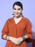 Varanga Women Rust Shirt Collar Neck A-Line Kurta Paired with Tonal Bottom – Elegant & Comfortable Ethnic Wear for Women - Image 5