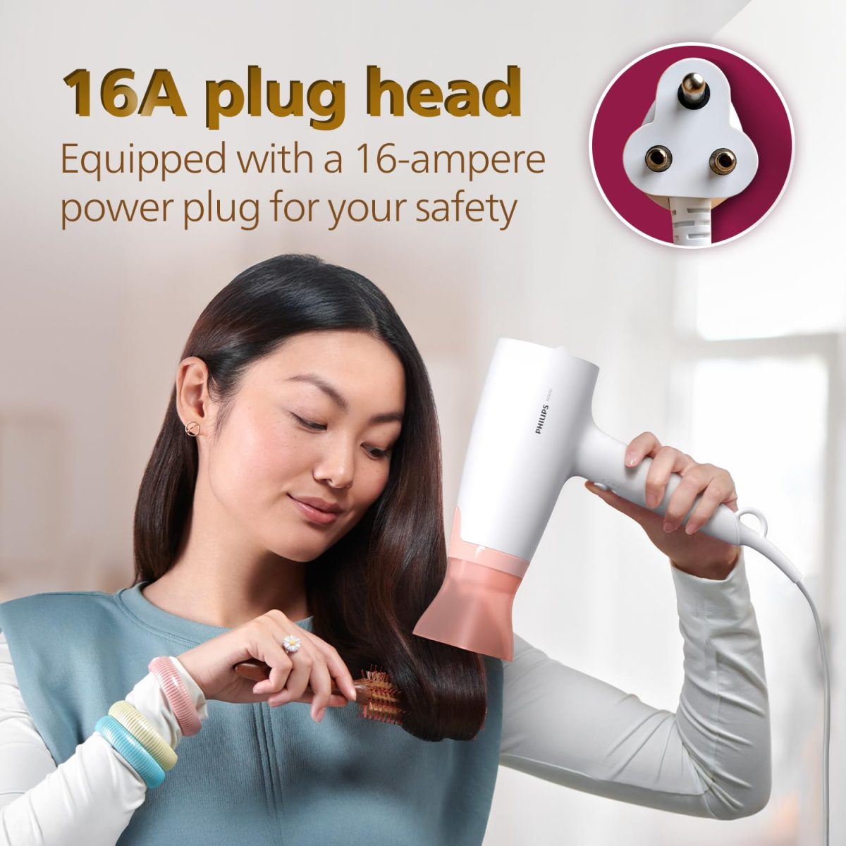 Philips Hair Dryer - Powerful drying with less heat I 6 Styling options for Salon like blowdryI 2100 WattsI for Minimised DamageI Styling attachment| Men and WomenI 2 Year Warranty BHD356/10, Black - Image 4