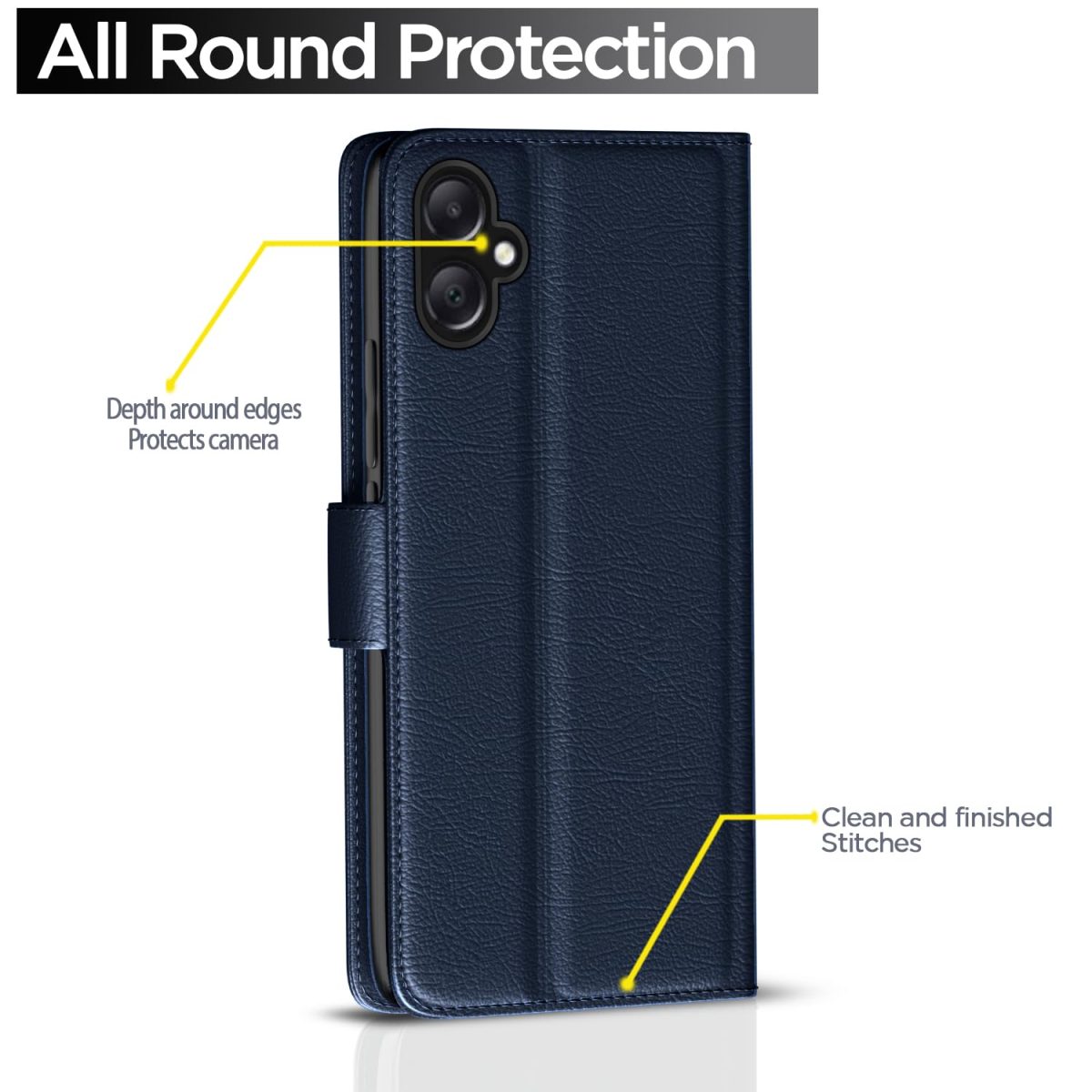 Pikkme Flip Cover Leather Finish | Inside TPU with Card Pockets | Wallet Stand and Shock Proof | Complete Protection Flip Case for Samsung Galaxy A05 / M05 / F05 (Blue) - Image 4