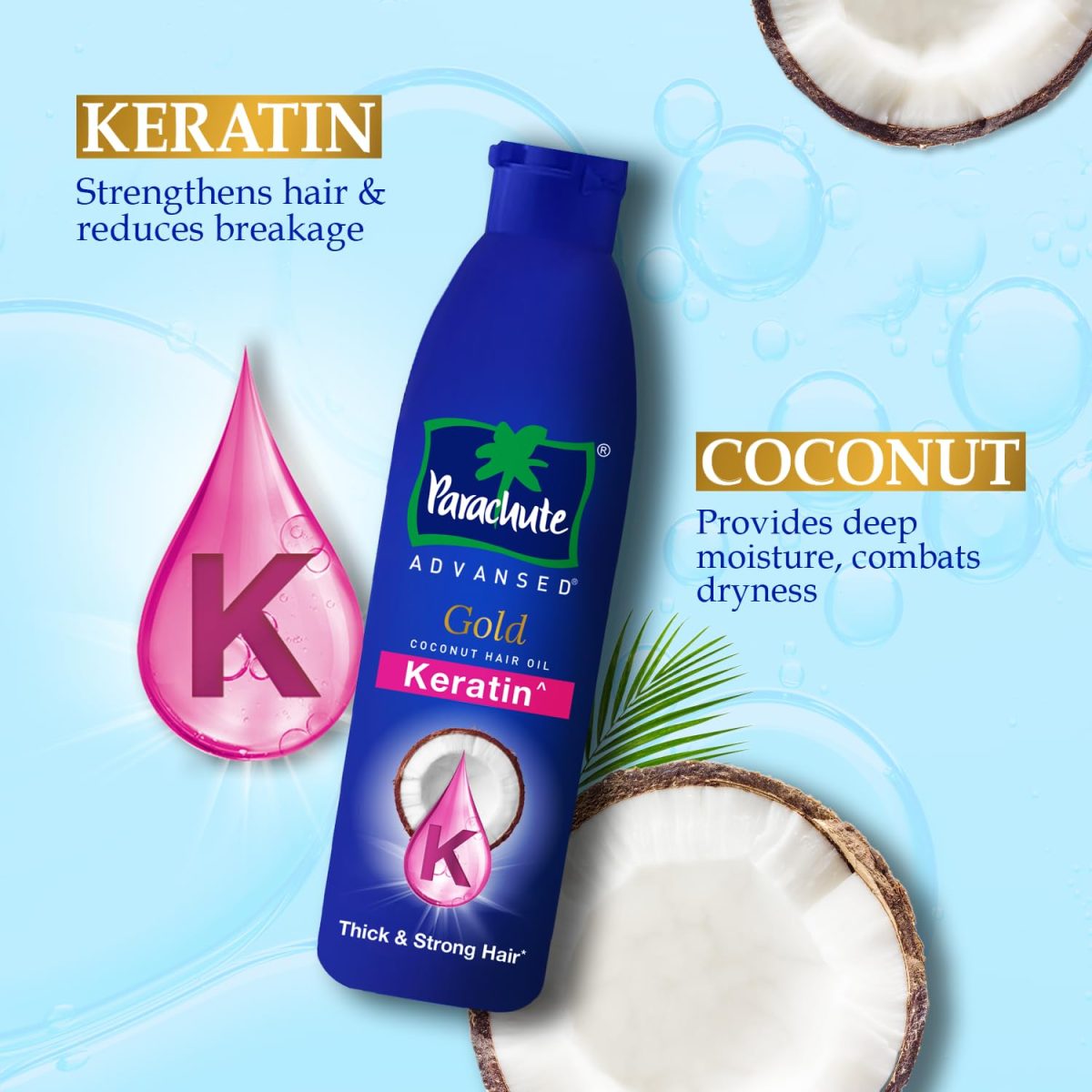 Parachute Advansed Gold Keratin Coconut Hair Oil | Thick & Smooth Hair| No Paraben or Silicone | 300ml - Image 3