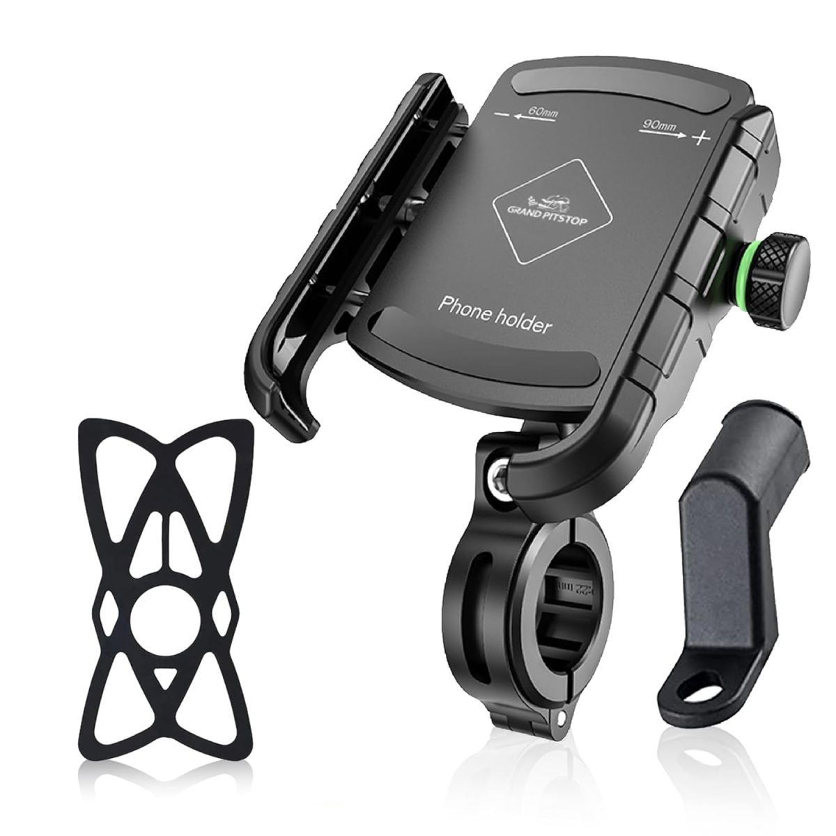 GRAND PITSTOP Mobile Holder for Bikes | (Black - Jaw Grip 360° Rotation) | Aluminium Phone Mount for Motorcycle, Bicycle, Scooter | GPS Navigation Support | Anti-Slip Clamp | Sturdy Build