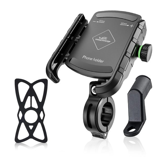 GRAND PITSTOP Mobile Holder for Bikes | (Black - Jaw Grip 360° Rotation) | Aluminium Phone Mount for Motorcycle, Bicycle, Scooter | GPS Navigation Support | Anti-Slip Clamp | Sturdy Build