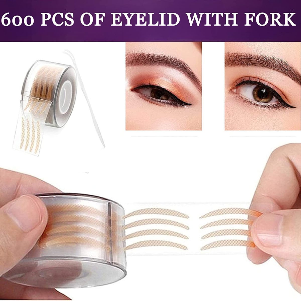 Trujve Invisible Eyelid Tape for Double Eyelid & Hooded Eyes, Waterproof Mesh Stickers with Fork Tool for Instant Lift, Makeup Eyelid Lifter Strips, Best for Droopy or Uneven Eyes (1) - Image 3