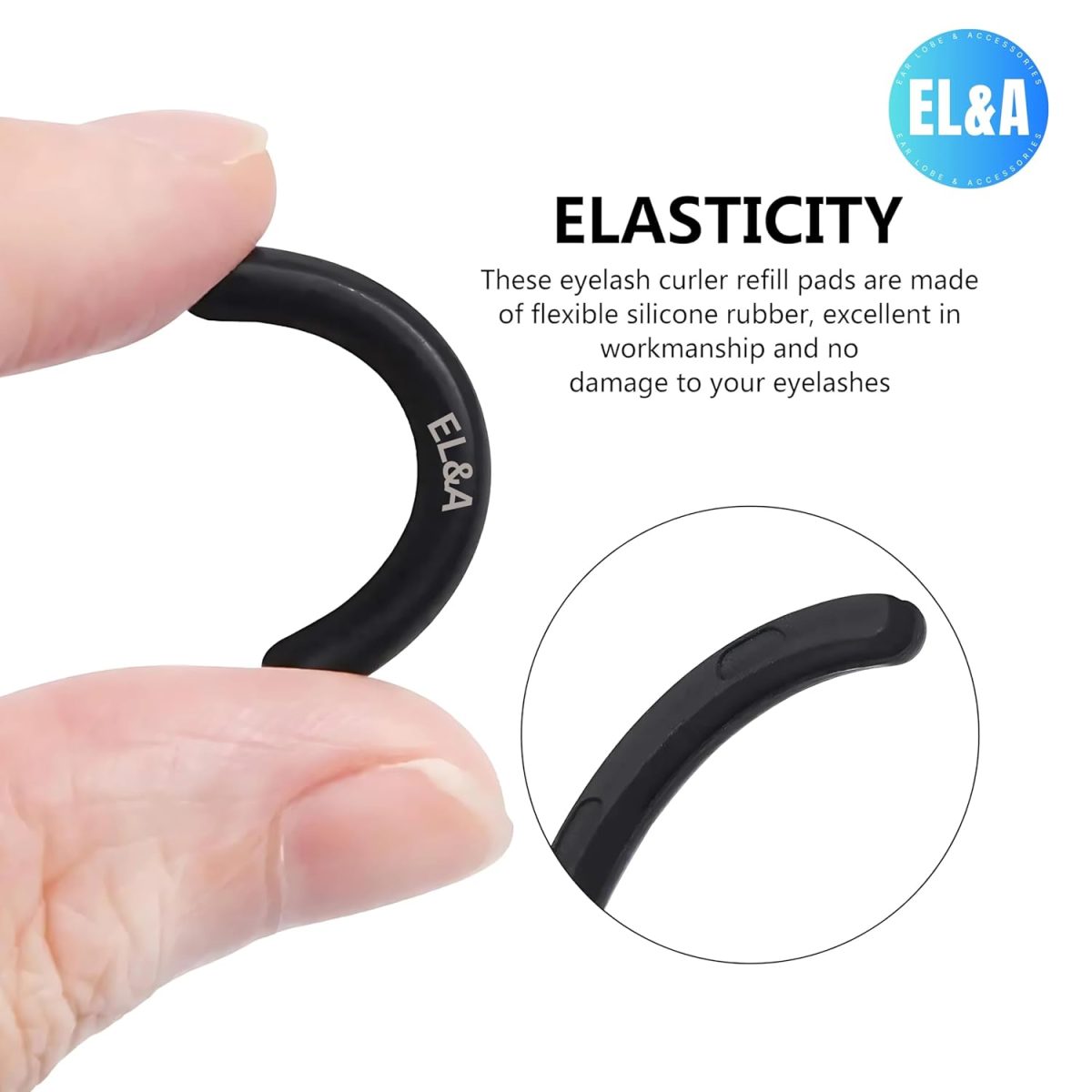 [Ear Lobe & Accessories] Eyelash Curler Replacement Pads | Works with branded & Non-branded Eyelash Curlers | Black, Rubber - Pack of 5 - Image 2