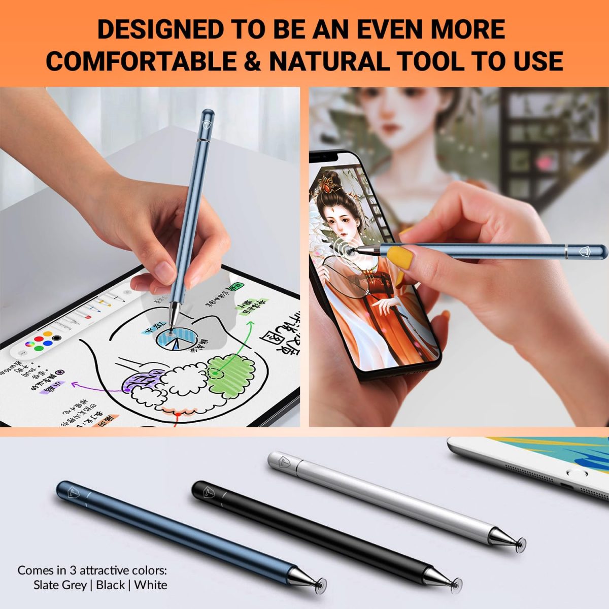 Tukzer Universal Stylus Pen for Smartphone/Tablet/iPad/Pro/Air/iPhone/iOS/Android/All Touch Screens Devices| Fine Point Disc Tip, Lightweight Aluminum Body Magnetic Cap Drawing Writing (Grey) - Image 9
