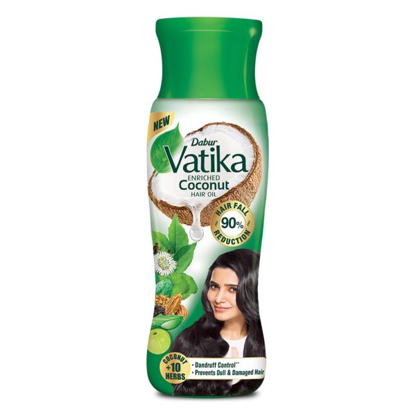 DABUR Vatika Enriched Coconut Hair Oil | Power of Coconut + 10 herbs | 50% hairfall reduction - 300ml, Yellow
