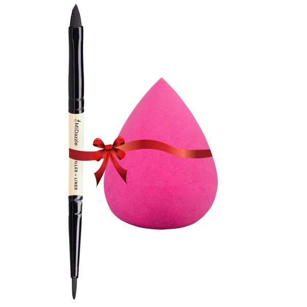 Midazzle Premium Wooden 2 in 1 Lip filler and Lip Liner Brush with Beauty Blender - Combo pack of 2