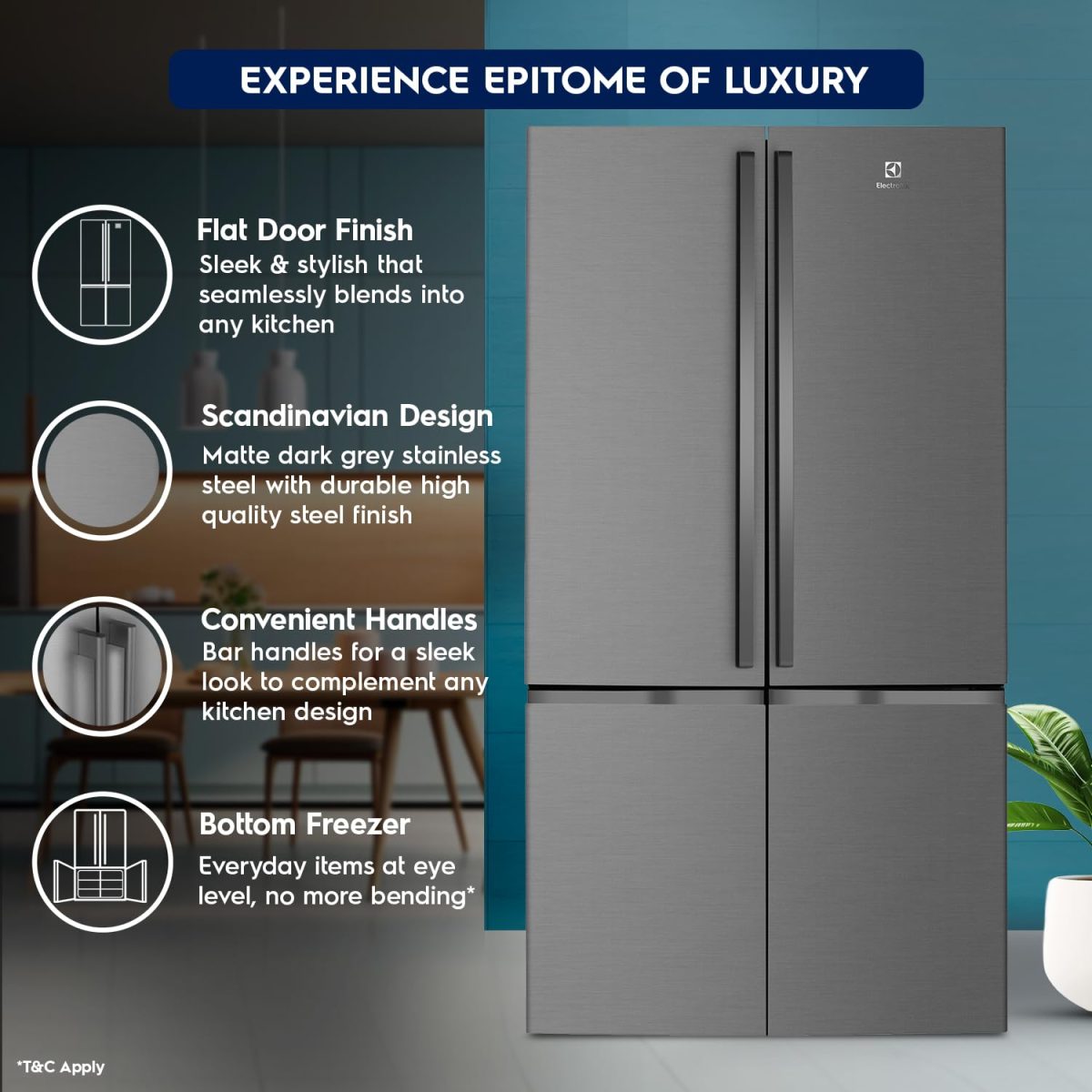 Electrolux 600L Frost Free Inverter French Door Refrigerator, TasteLockPlus Technology, FlexStor, Matte Dark Grey Stainless Steel, UltimateTaste 700, EQE6000A-B - Image 5