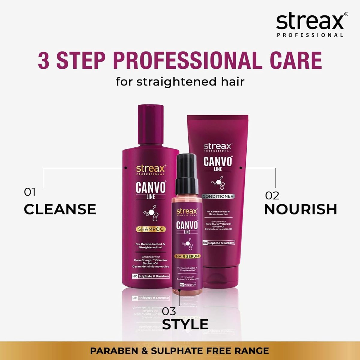 Streax Professional Canvoline Shampoo, Sulphate Free Shampoo for Women, Keratin Shampoo, For Straightened hair Post care, With Kera-Change Complex, Sulphate & Paraben Free Shampoo, 300 ml - Image 7