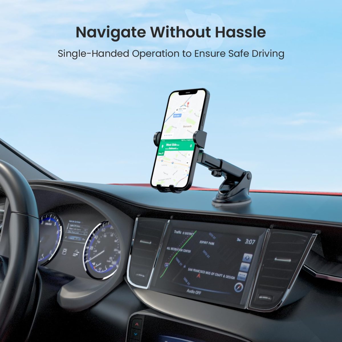 Portronics Clamp M3 Adjustable Car Mobile Phone Holder Stand for Dashboard & Windshield, 360° Rotational, Strong Suction Cup, Compatible with 4 to 6 inch Devices(Black) - Image 3